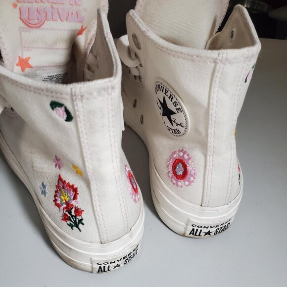 Converse Return to Festival Floral Embroidered White Platform Hi-Tops -Sz 7 - Picture 1 of 16